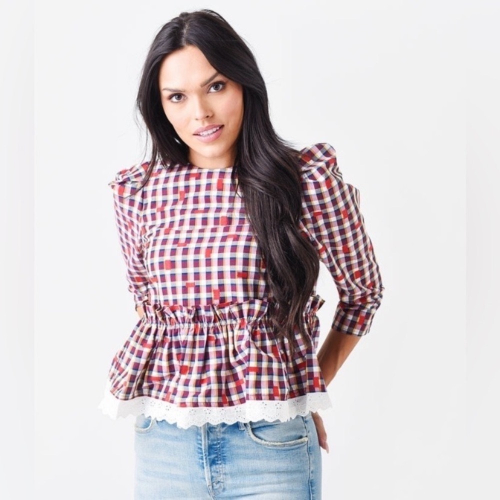 HUNTER BELL Delilah Top Odessa Check Plaid - Picture 1 of 14